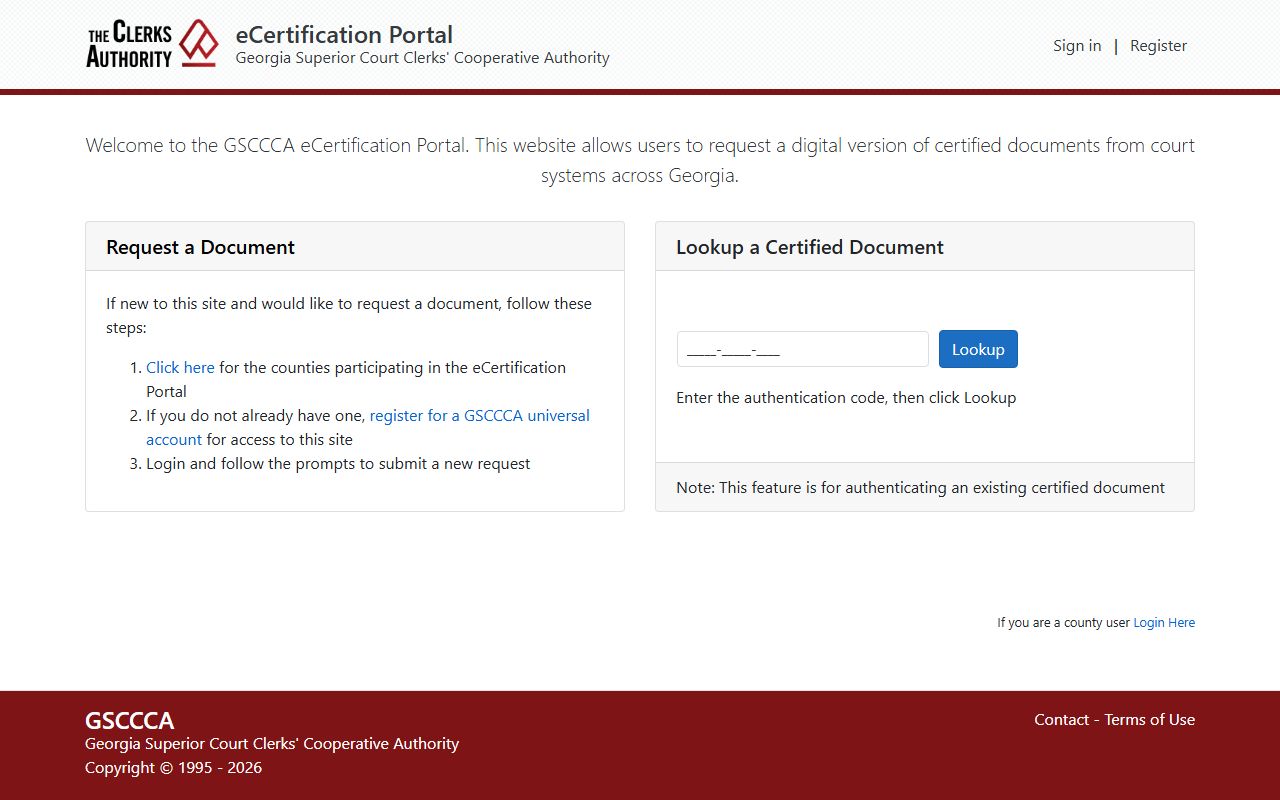 Screven County Clerk of Superior Court eCertification portal