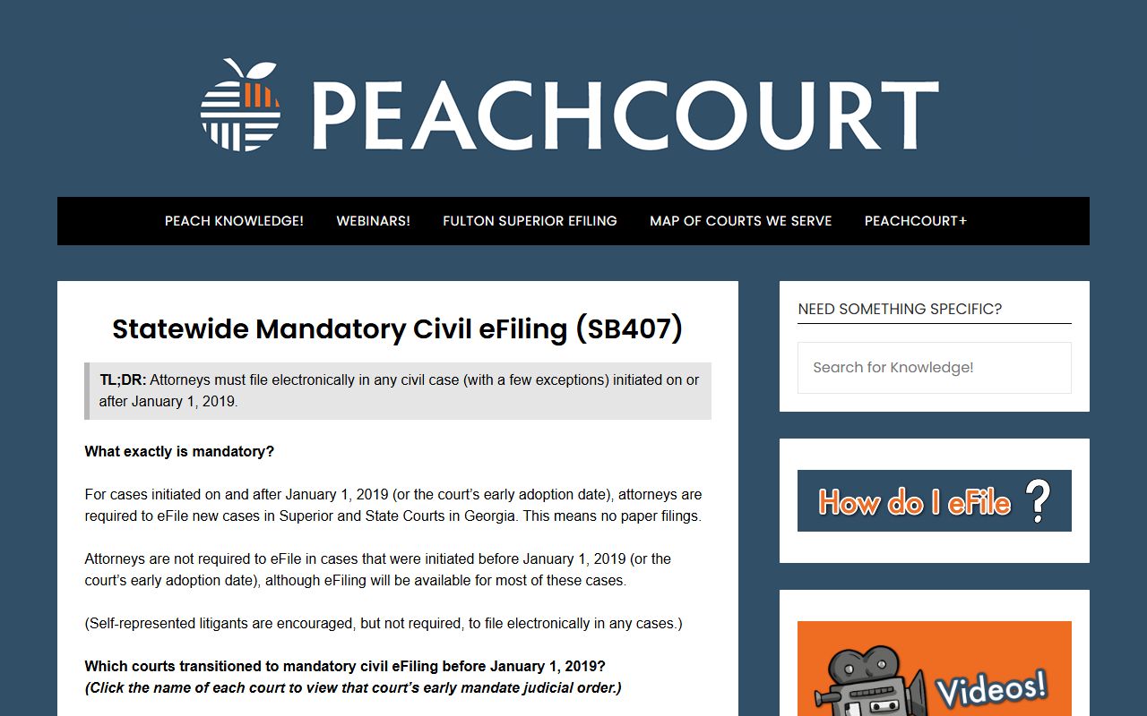 Screven County Clerk of Superior Court PeachCourt mandatory civil eFiling guidance