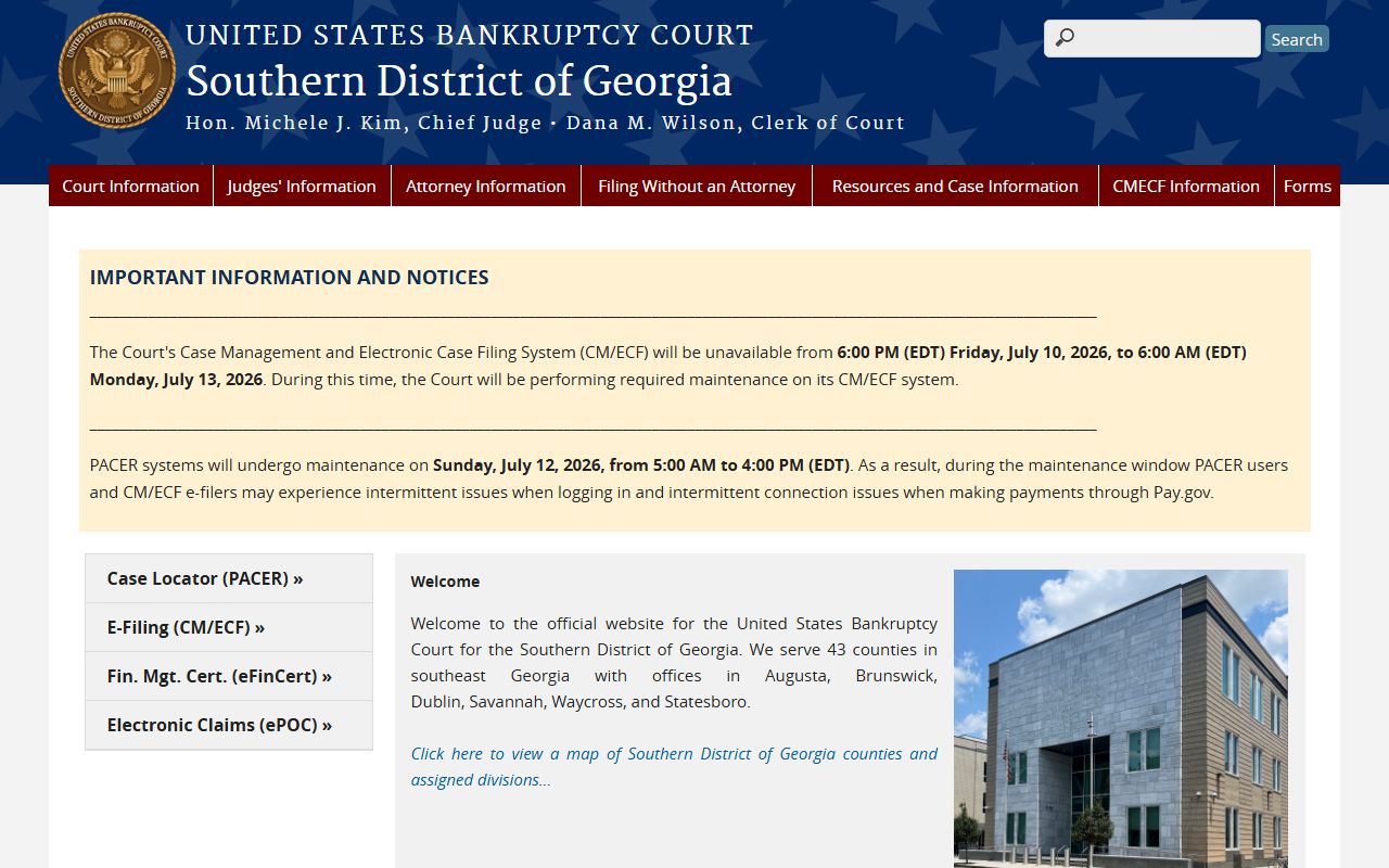 Screven County court dockets Southern District bankruptcy homepage