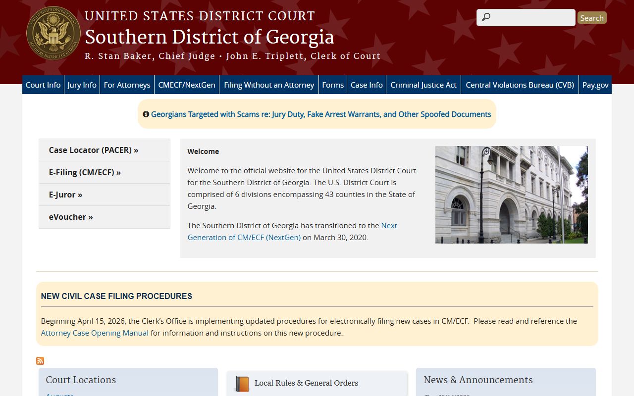 Screven County court dockets Southern District of Georgia homepage