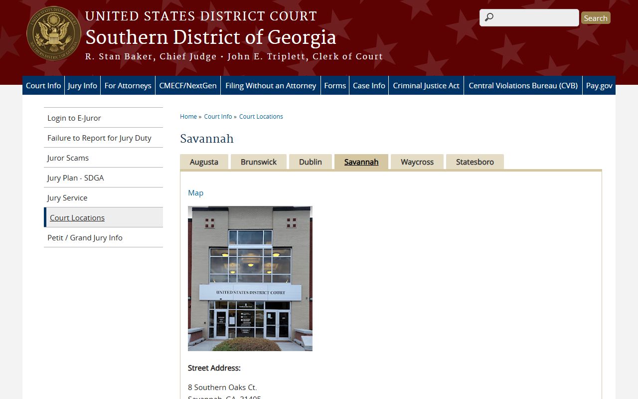 Screven County court dockets Southern District Savannah location