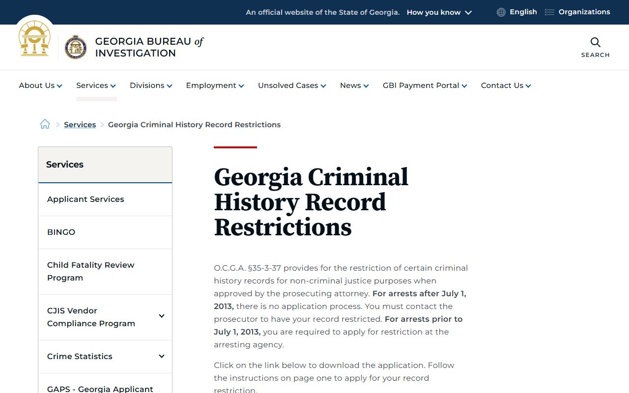 Screven County criminal court records GBI record restriction information