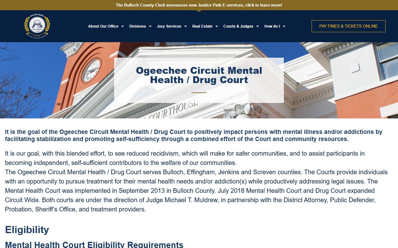 Screven County criminal court records Ogeechee mental health and drug court
