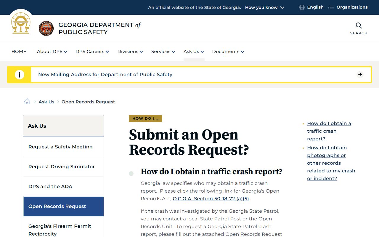 Screven County Court records Georgia DPS open records request page