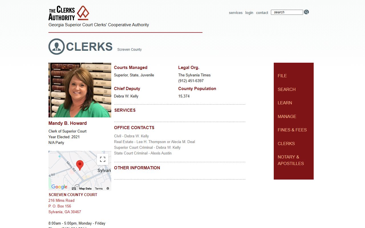 Screven County Court records GSCCCA clerk profile