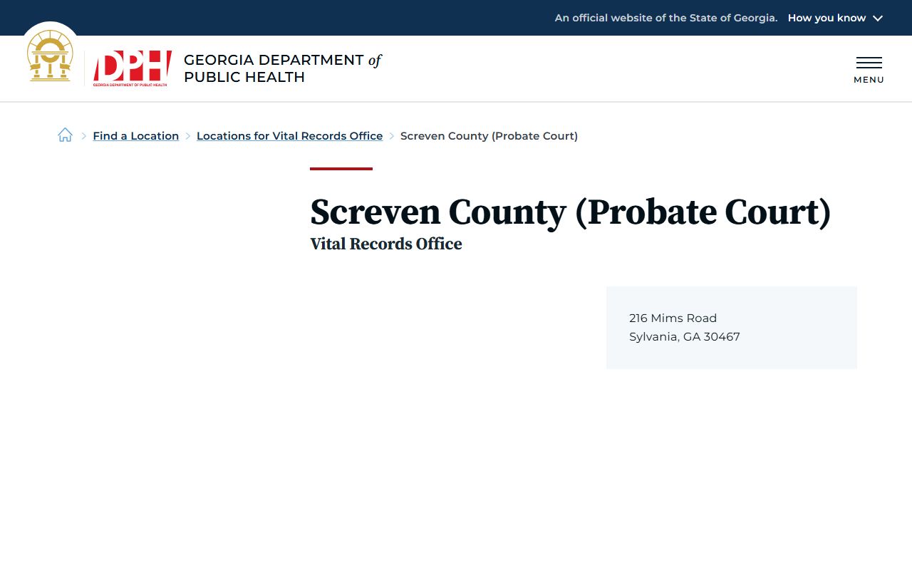 Screven County marriage records DPH Probate Court vital records listing