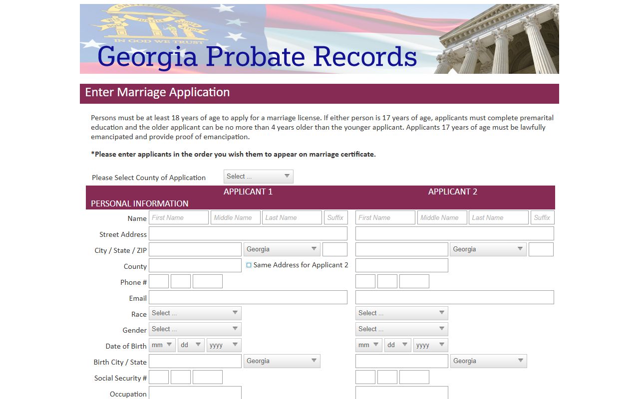 Screven County marriage records Georgia Probate Records application