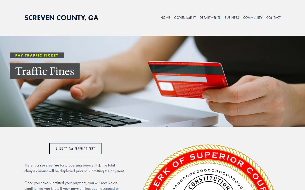 Screven County traffic court records pay traffic ticket page